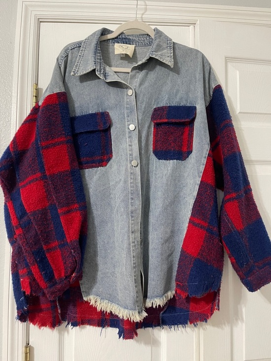 Fantastic Fawn Tops - Fantastic Fawn Red and Blue Plaid Denim Shacket
